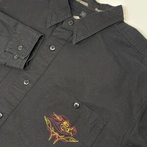 Harley Davidson HOG Embroidered Shirt Men's L Black Button Up Long Sleeve